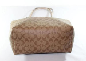 COACH signature coated canvas handbag in light brown with gold trimming - mystic-beauty-international-make-up-store