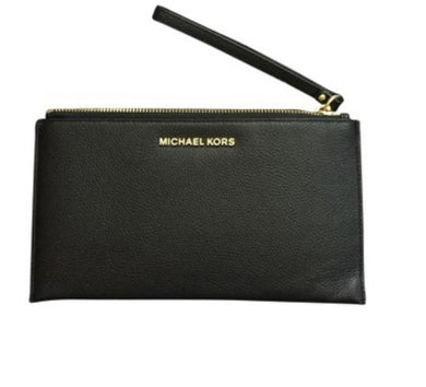 MICHAEL KORS  JET SET  LARGE ZIP CLUTCH WRISTLET  LEATHER  BLACK
